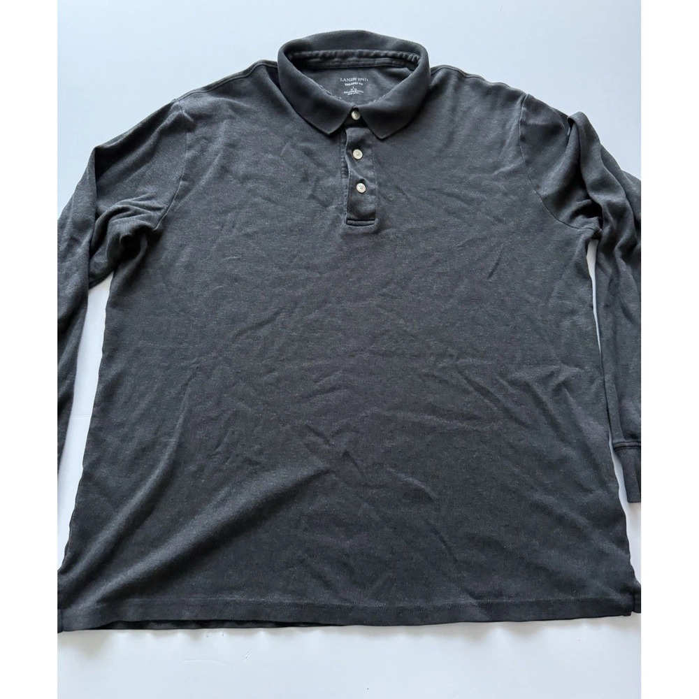 Lands' End Men Polo Large Shirt Black Long Sleeve Tailored Fit Supima Cotton